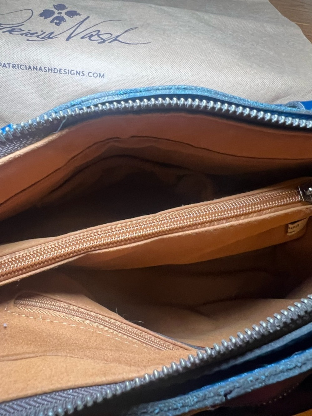 Patricia Nash Dorothy Leather Satchel Braided Trim and Crossbody Strap- Navy - Picture 5 of 6